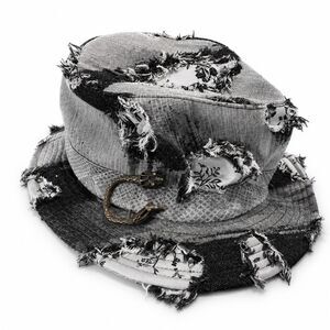 Dream Control Distressed Bucket Hat Snakeskin Patchwork Black Unisex LXL